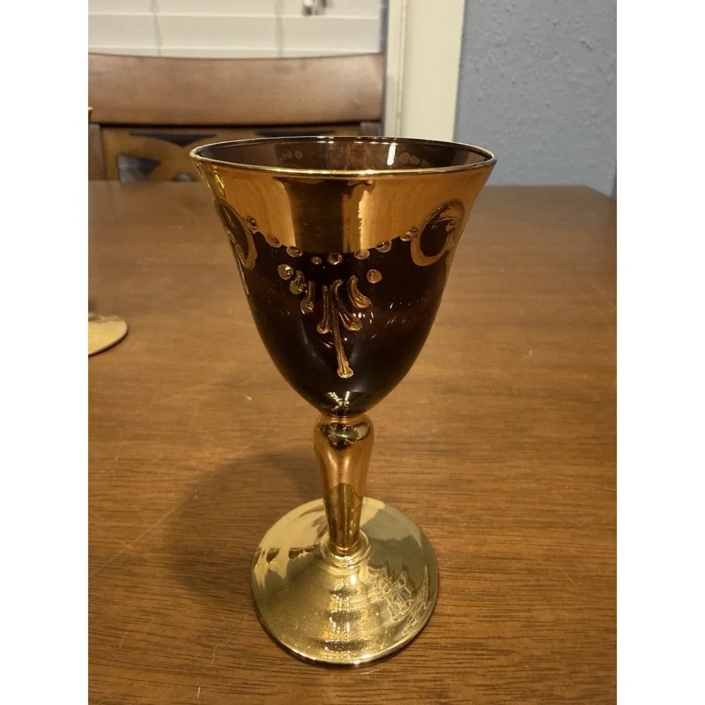 Lot Of 5 Vintage Handmade Murano Multi Color Gold Tre Fuochi Cordial Glasses